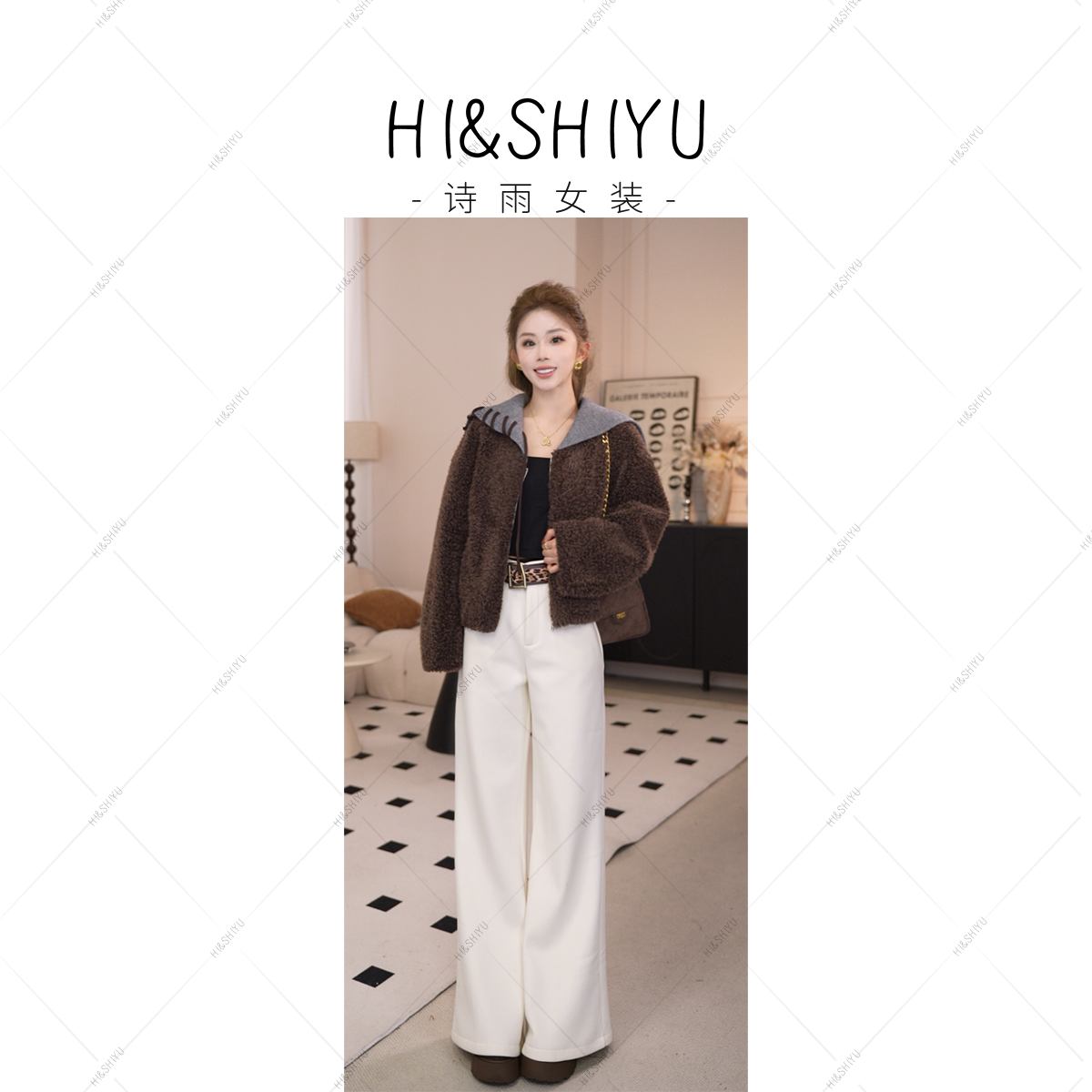 HISHIYU2025冬装新款加厚加绒显瘦百搭时尚毛呢休闲裤送皮带8871