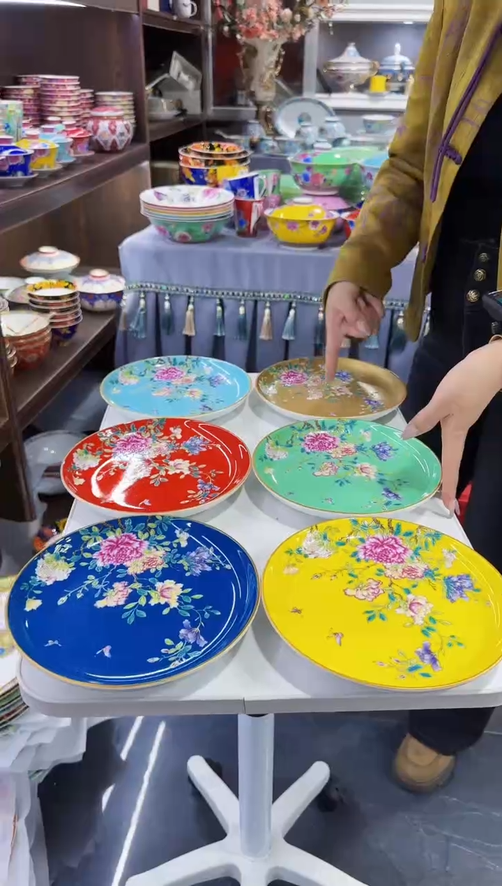 珐琅 8英寸满花深盘6个景德镇陶瓷