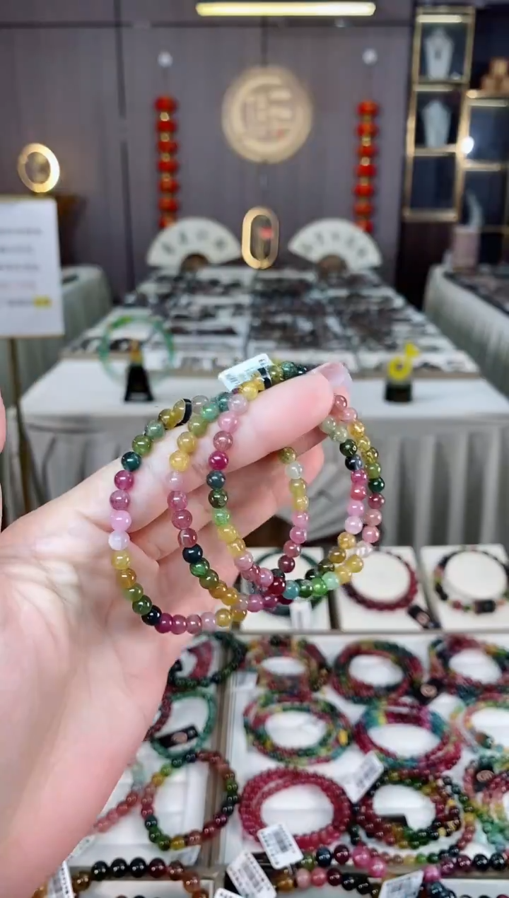 未镶嵌老矿碧玺色标彩虹单圈手串5mm+碧玺hon多样性发货一条