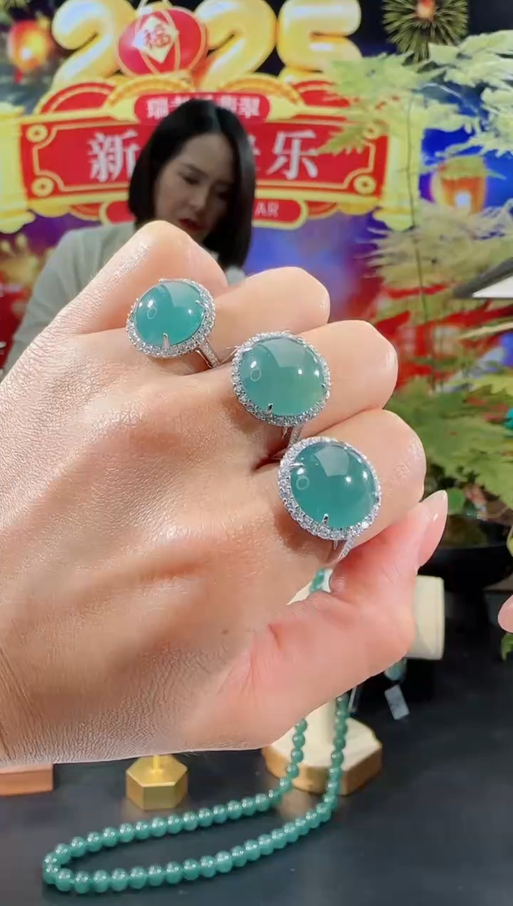 【闪购商品】翡翠戒指银S925镶嵌蛋面戒指多样性发一