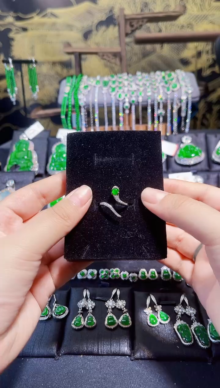 【闪购商品】翡翠戒指银S925镶嵌蛋面蛇戒