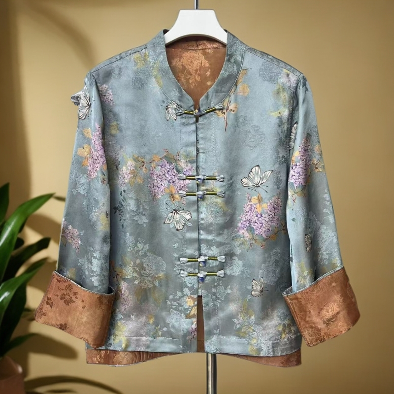 0126【蓝 羽】国风新中式秋季新款洋气显白女式提花正肩外套