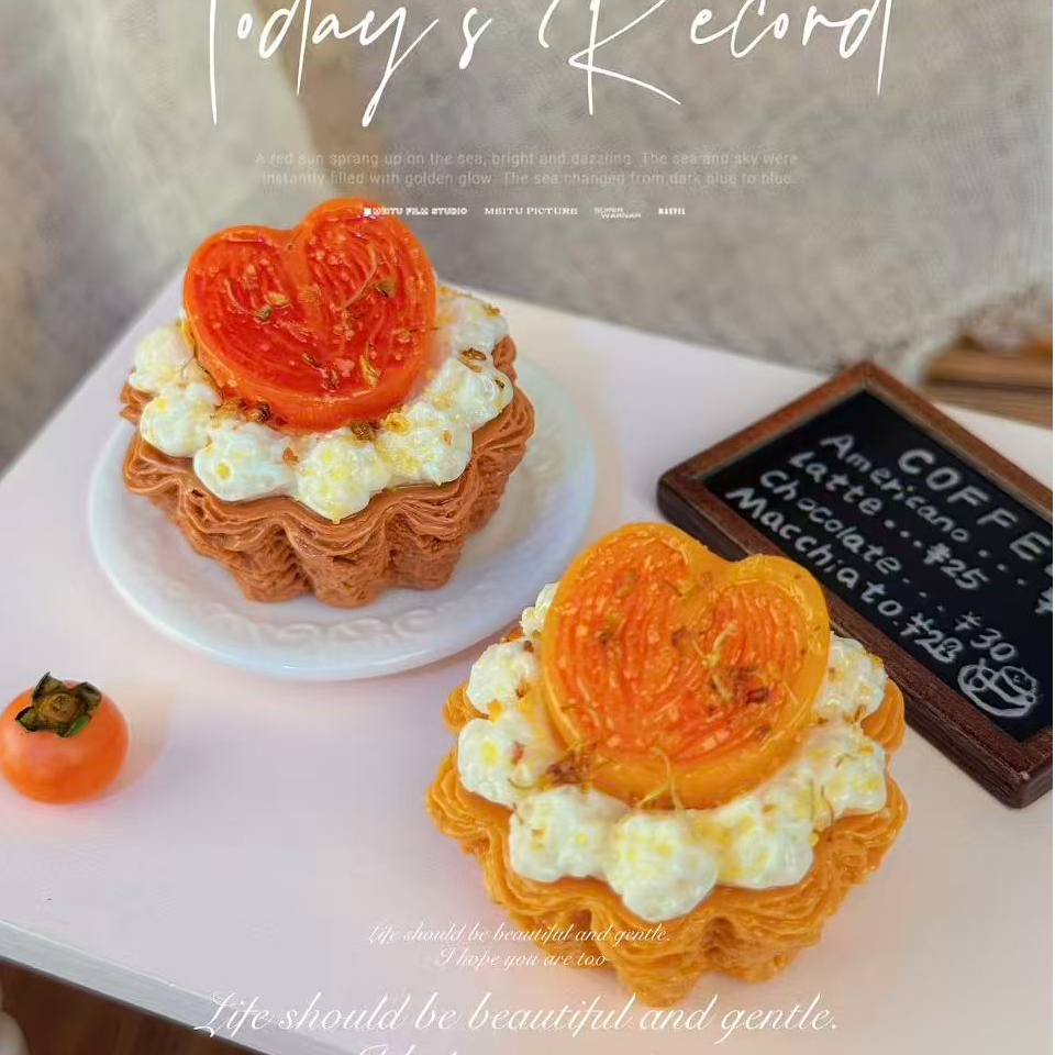 预售【开芯定制】桂花酒酿柿子挞高品树脂仿真食玩树脂配件手机饰品