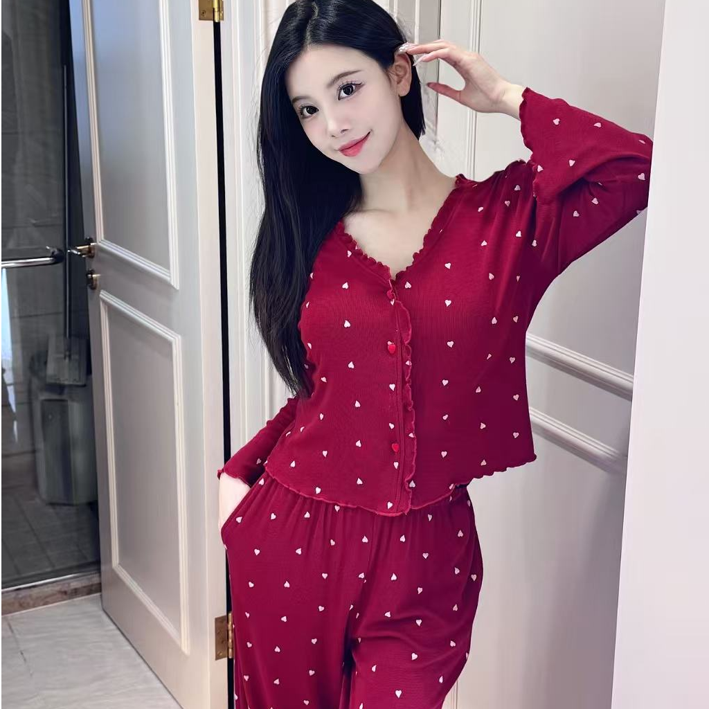 SIEOYJIEA/私迹四喜【红韵甜心】时尚红色女款长袖家居服睡衣