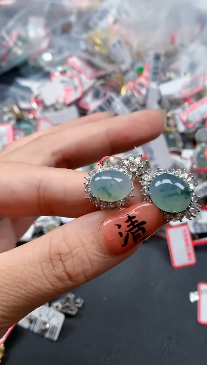 银S925镶嵌戒指翡翠天然A货缅甸翡翠