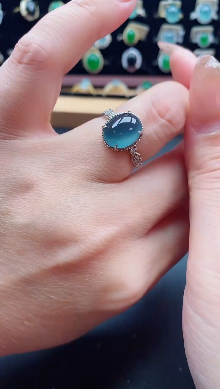 银S925镶嵌戒指翡翠1