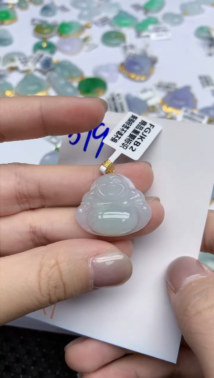 【闪购商品】翡翠挂件18K金镶嵌天然翡翠A货