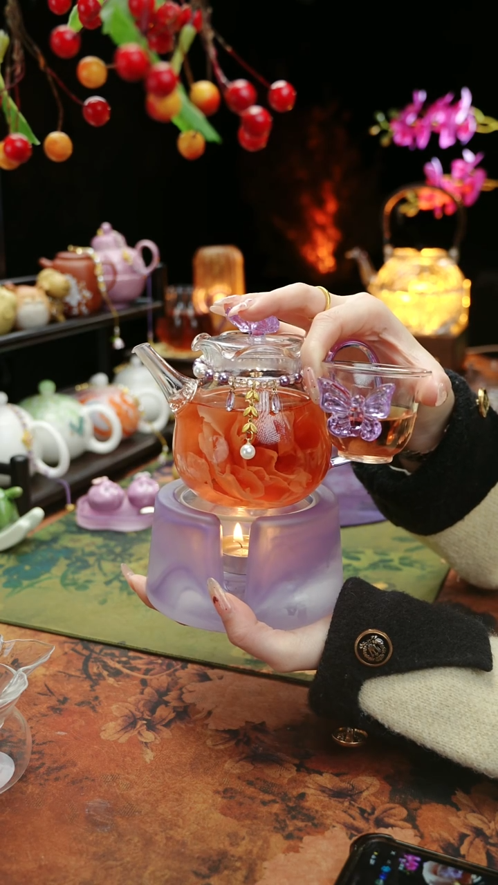 【闪购商品】紫色温茶台+茶壶+链子+杯子