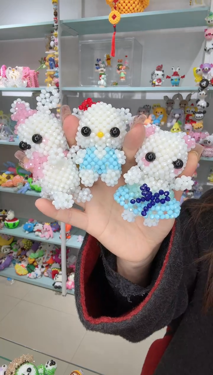 玻璃2555卡4水晶蝴蝶结小kt采花的小白兔迷你小老虎材料包3件套