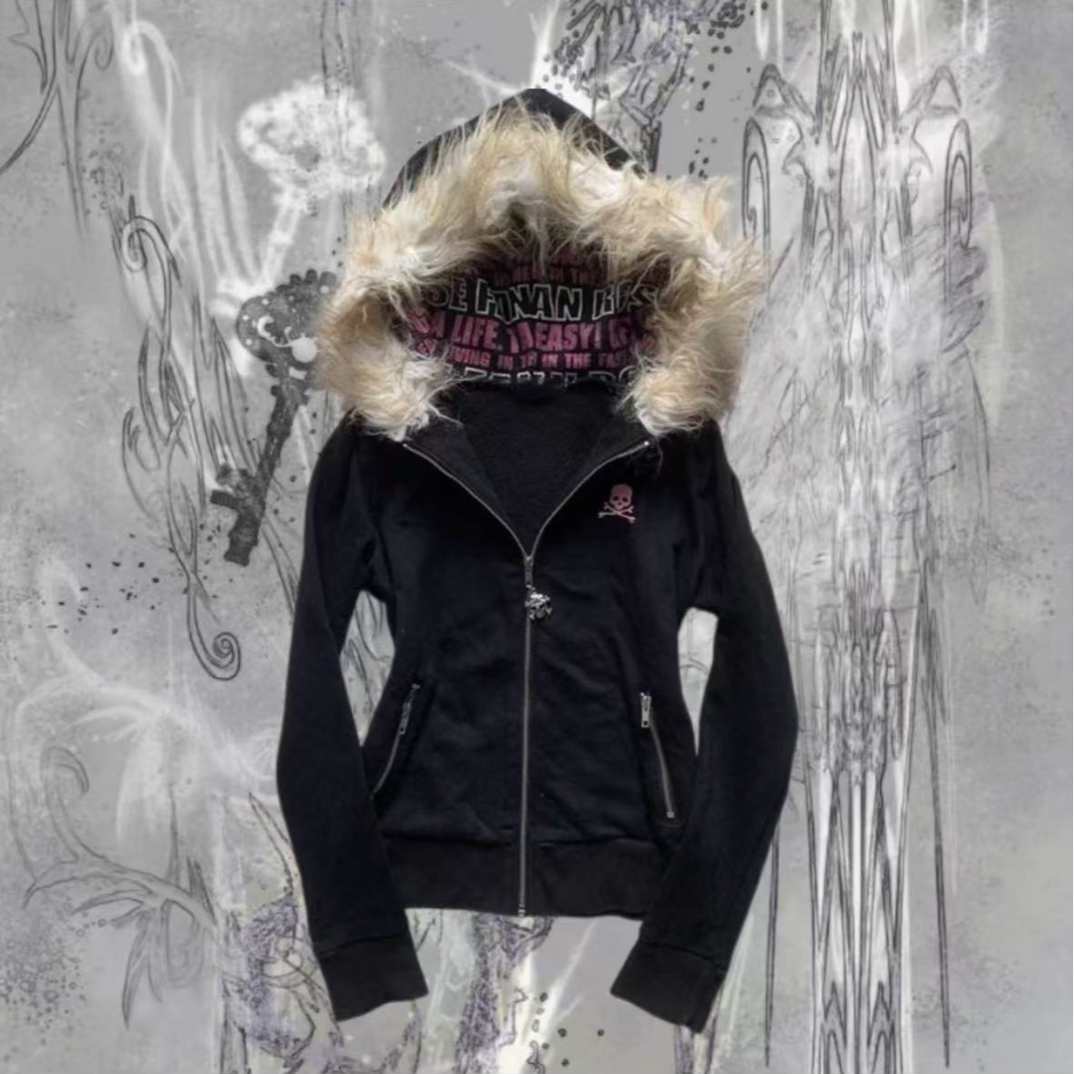 Vintage千禧辣妹毛毛长袖外套复古显瘦名媛马甲-新