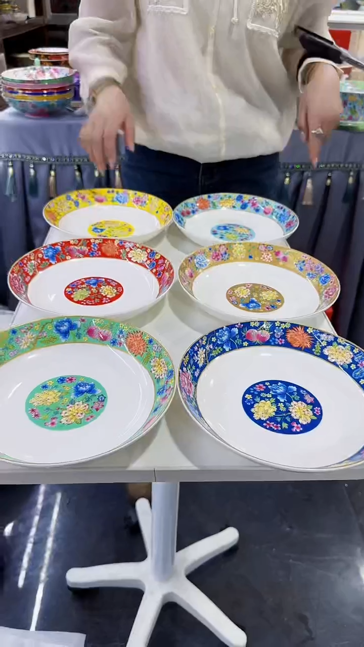 瓷片8英寸景德镇圆深盘混色6个