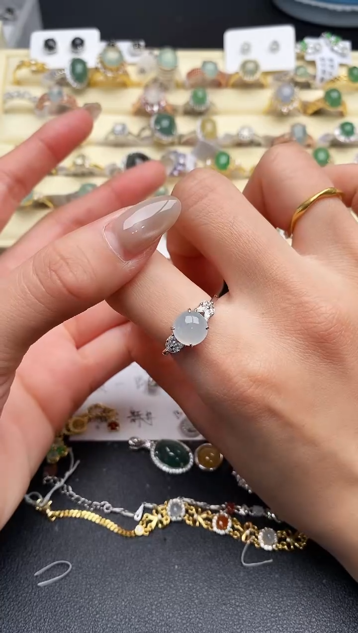 【闪购商品】翡翠戒指银S925镶嵌44444444+6