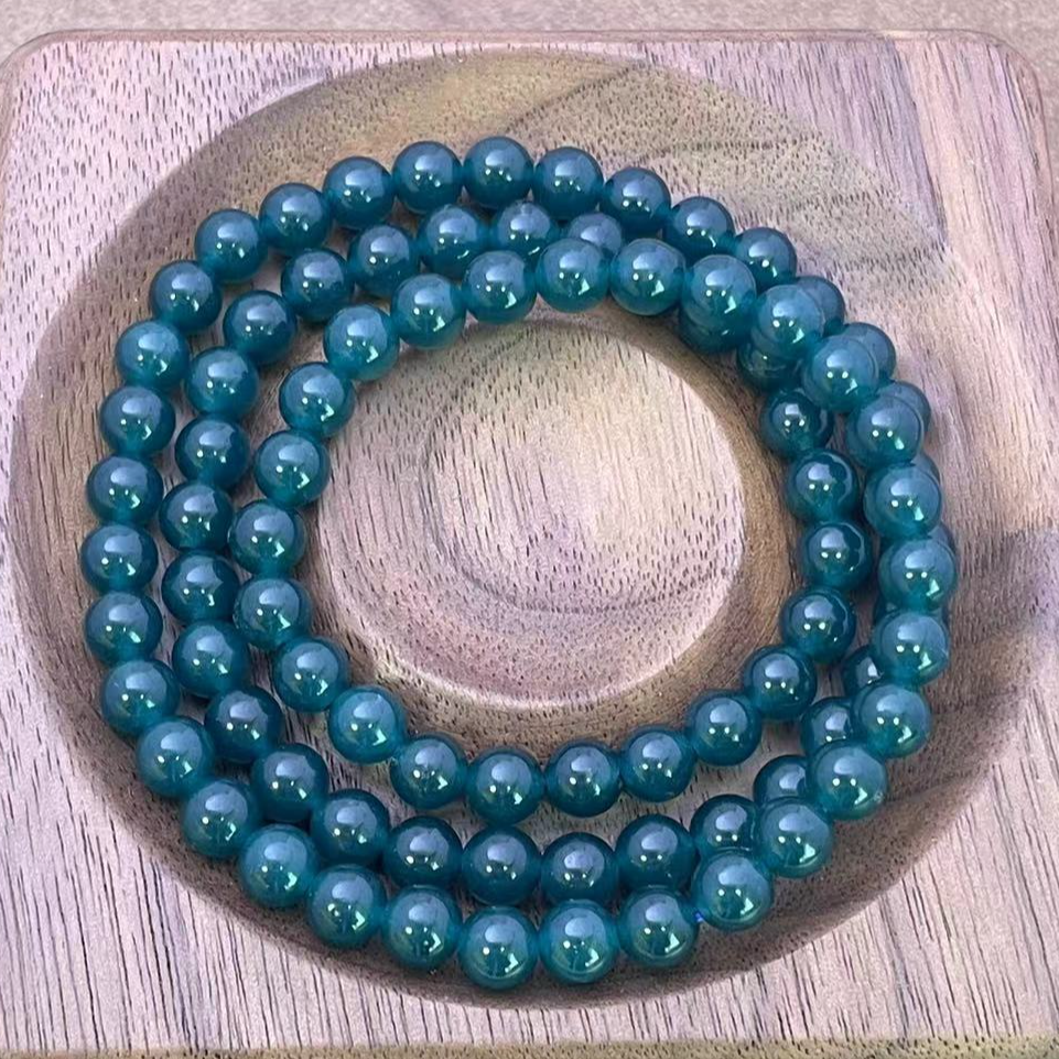 天然玉石 006 缅甸老蓝水 缅料三圈 6mm