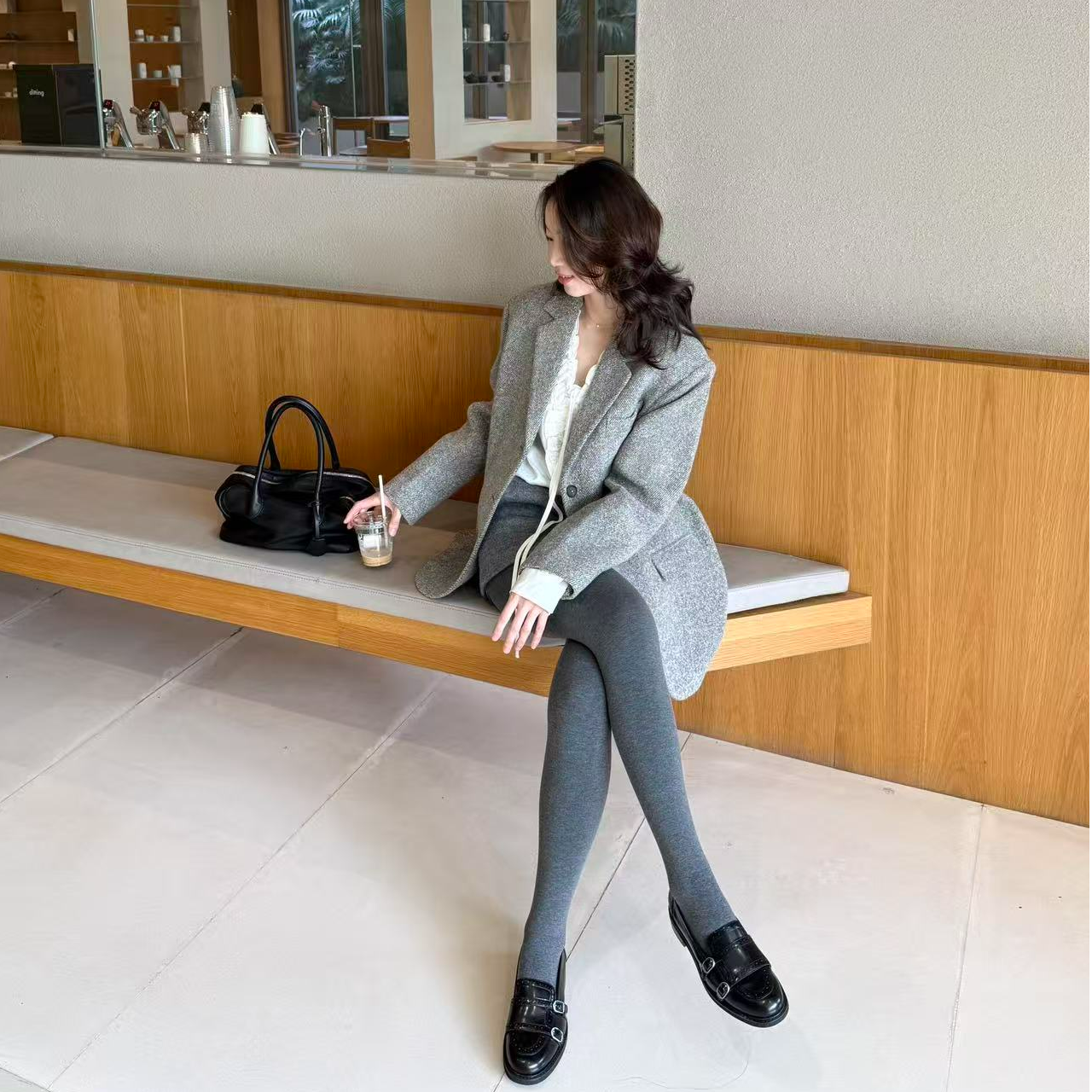 【平纹热销】秋冬加绒微压高腰显瘦百搭女士打底裤格蕾系穿搭U型裆