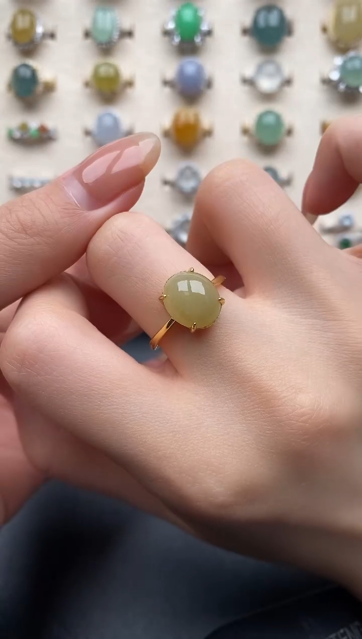 银S925镶嵌戒指翡翠一物一证一礼盒