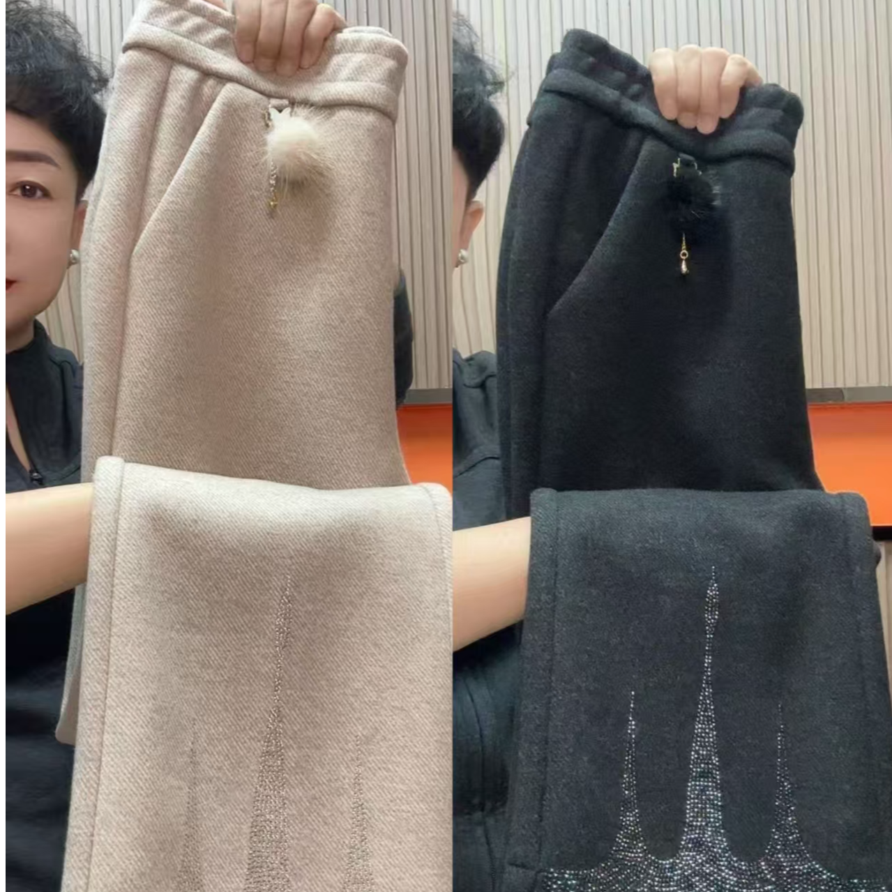 6892秋冬新款呢子休闲微喇裤。裤长约97公分