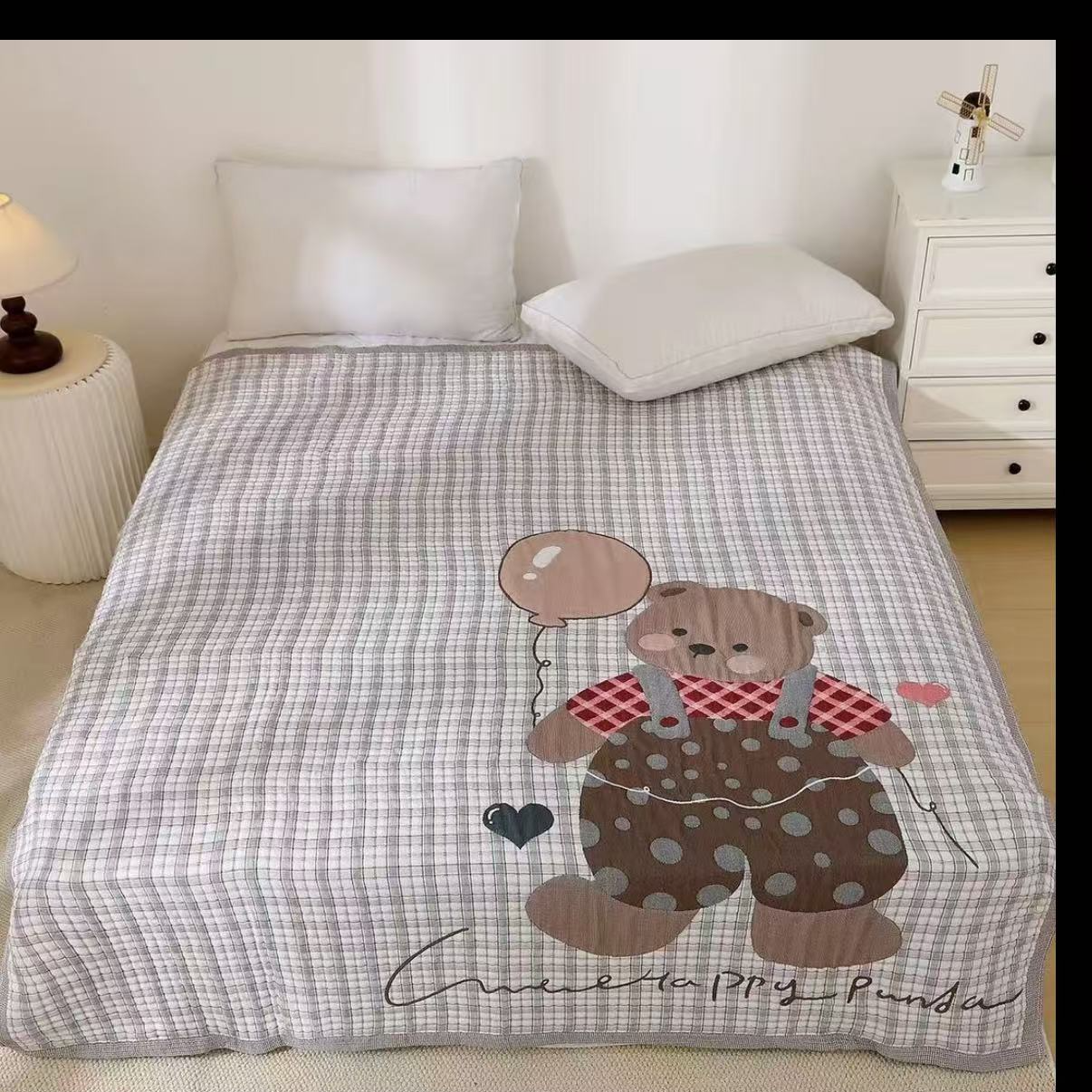 【气球熊】120*150  A类全棉纱布云朵泡芙被