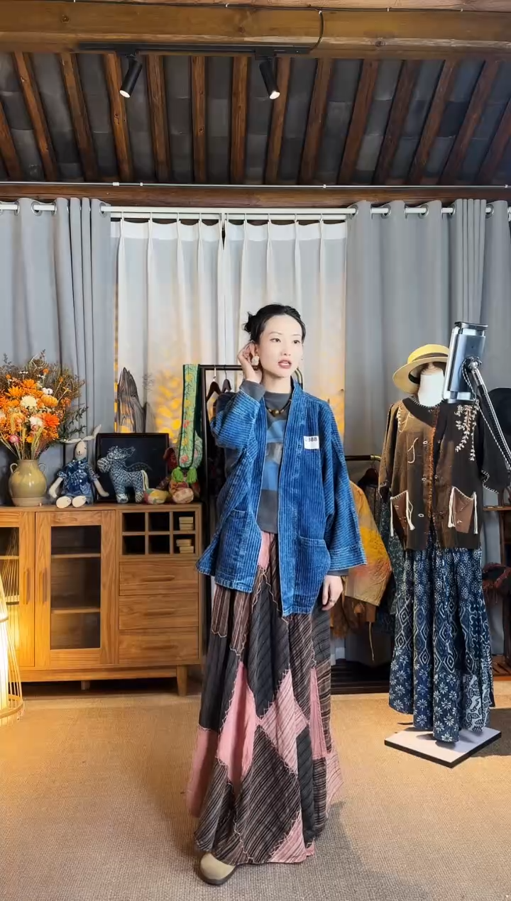 【闪购商品】设计师款方格拼接裙子