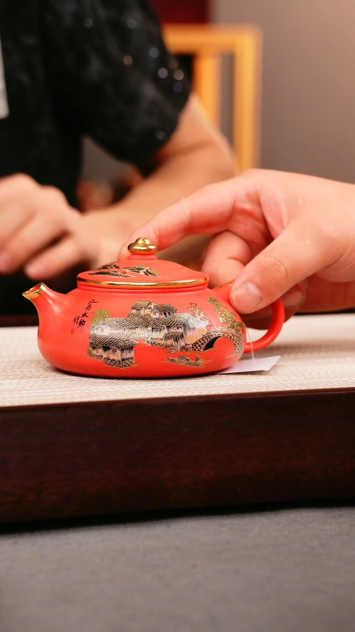 茶壶紫砂玫红朱泥 寒江 忆江南珐琅彩