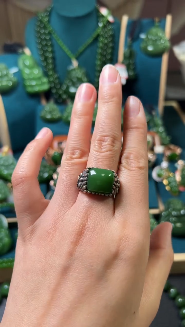 【闪购商品】和田玉（碧玉）戒指银S925镶嵌碧玉