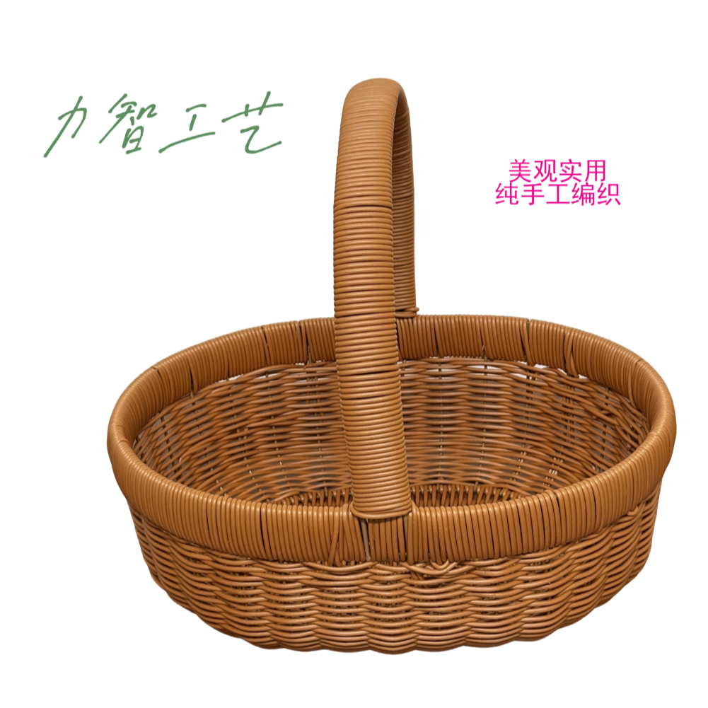 H14南瓜篮纯手工编织家用鸡蛋馒头篮子野餐篮子购物篮藤编创意