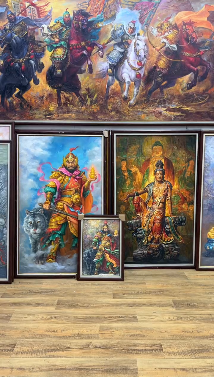 油画m****.赵公明办公室客厅茶室玄关走廊家居版画挂画客厅油画