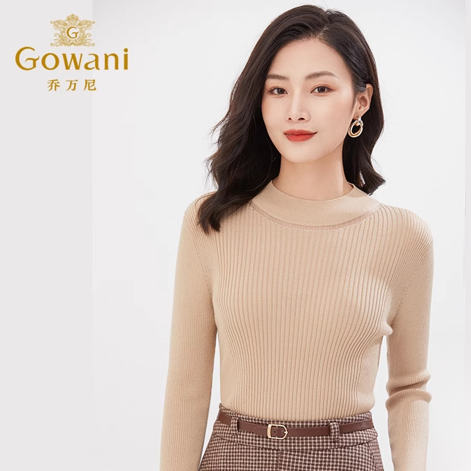 Gowani/乔万尼2024新款打底羊毛衫圆领亲肤修身针织衫EI4M620003