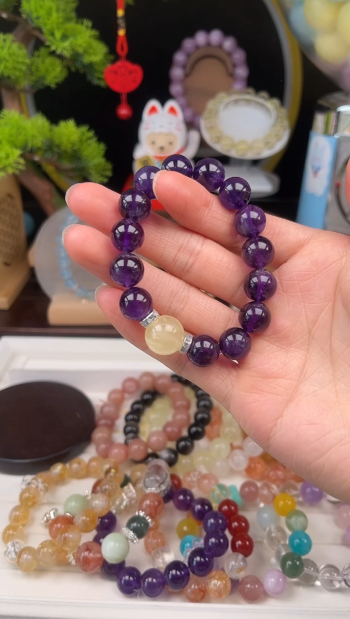 未镶嵌手链水晶12mm乌拉圭紫水设计款A005