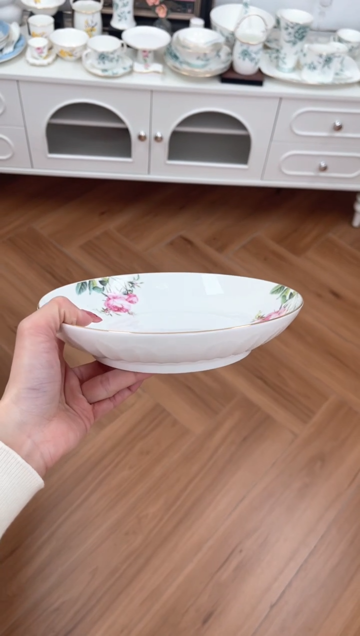 【闪购商品】碗玫瑰高骨骨瓷2个圆盘