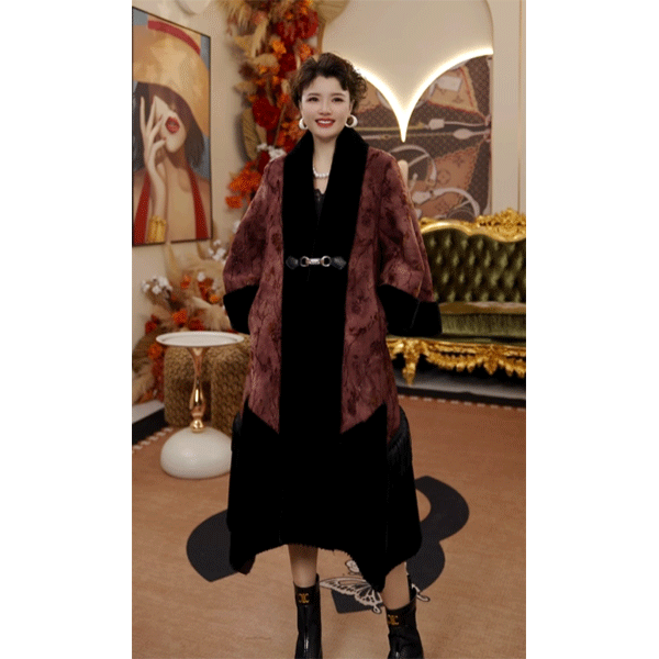 《冬日香妃》2313  菲姐时尚气质中长款冬季宽松保暖大衣外套