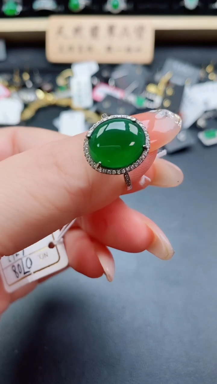 银S925镶嵌戒指翡翠1