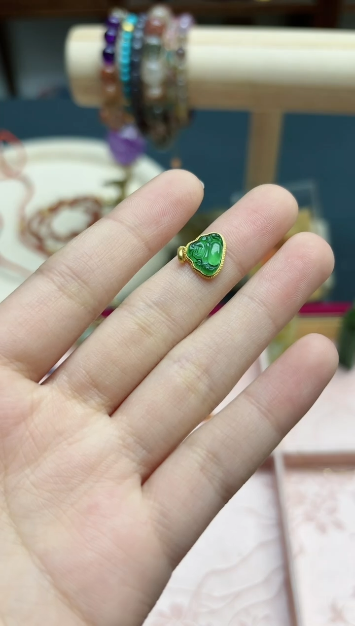 【闪购商品】翡翠颈饰18K金镶嵌18k金翡翠佛公吊坠*1 ZX赠链