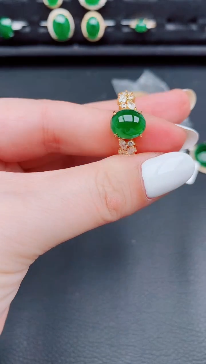 【闪购商品】翡翠戒指银S925镶嵌天然a货翡翠583