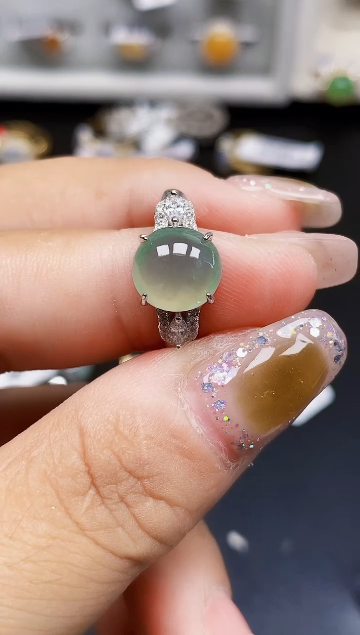 银S925镶嵌戒指翡翠9057