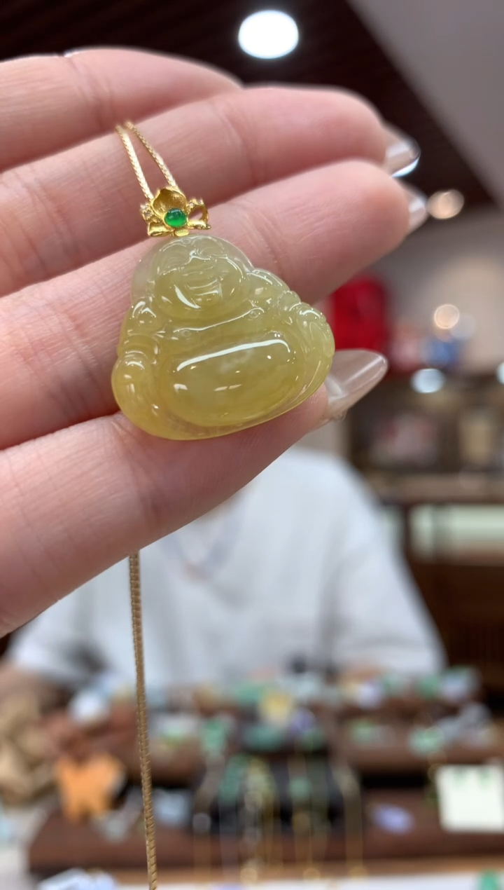 【闪购商品】翡翠吊坠(不含链)18K金镶嵌佛公