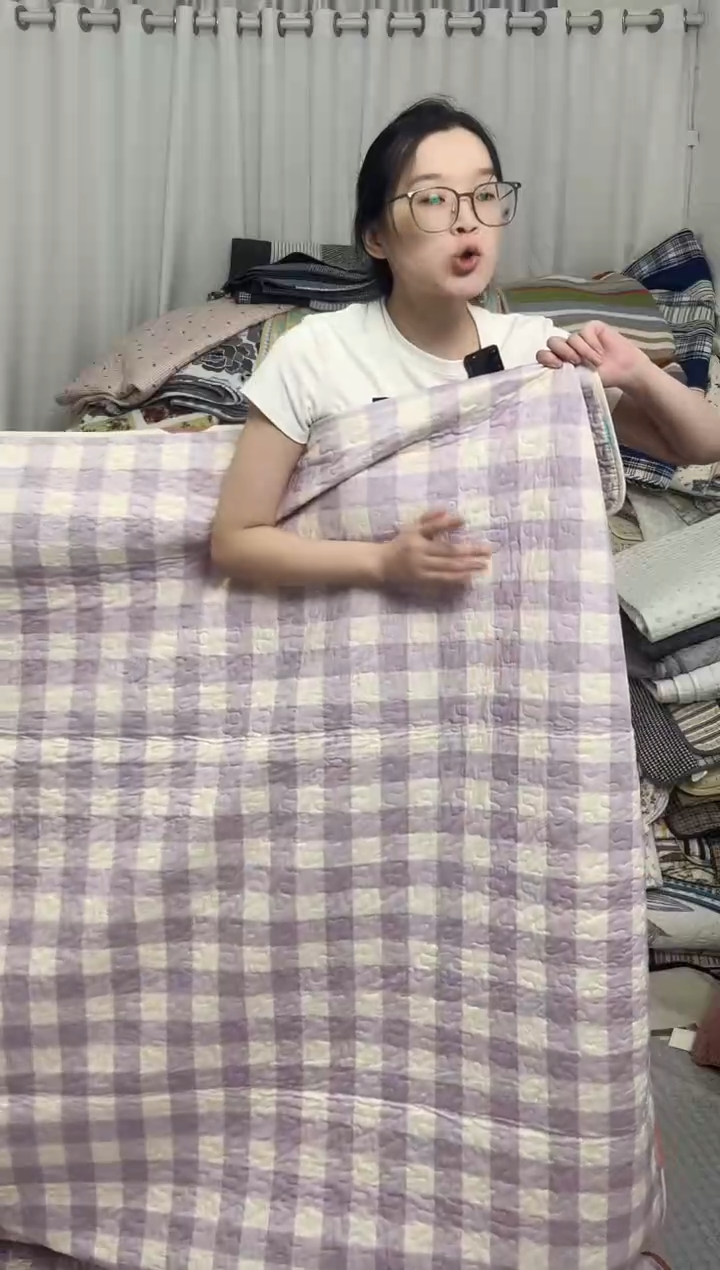 棉200*220双面斜纹紫格子