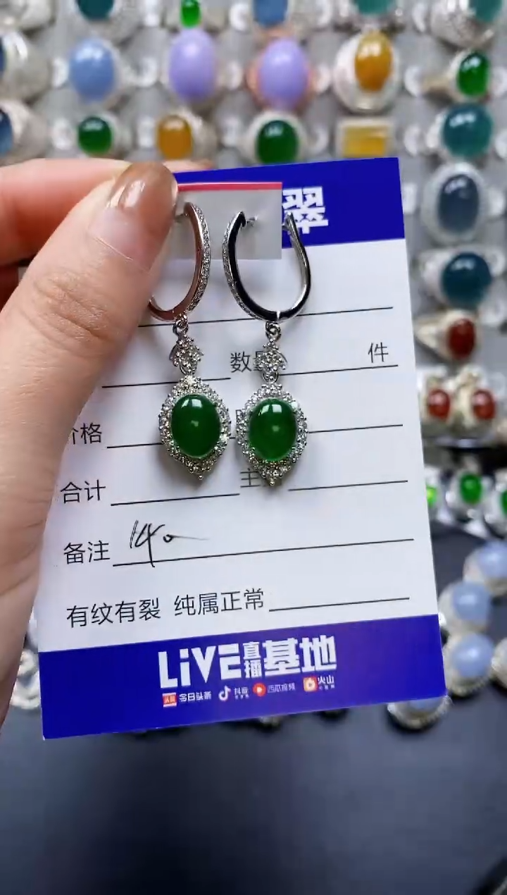 【闪购商品】翡翠耳饰银S925镶嵌0140