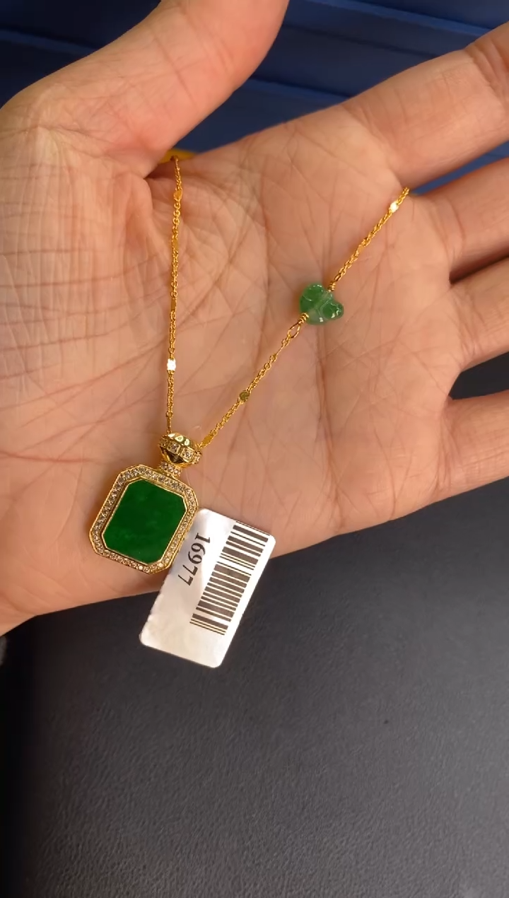 颈饰银S925镶嵌翡翠净货6977