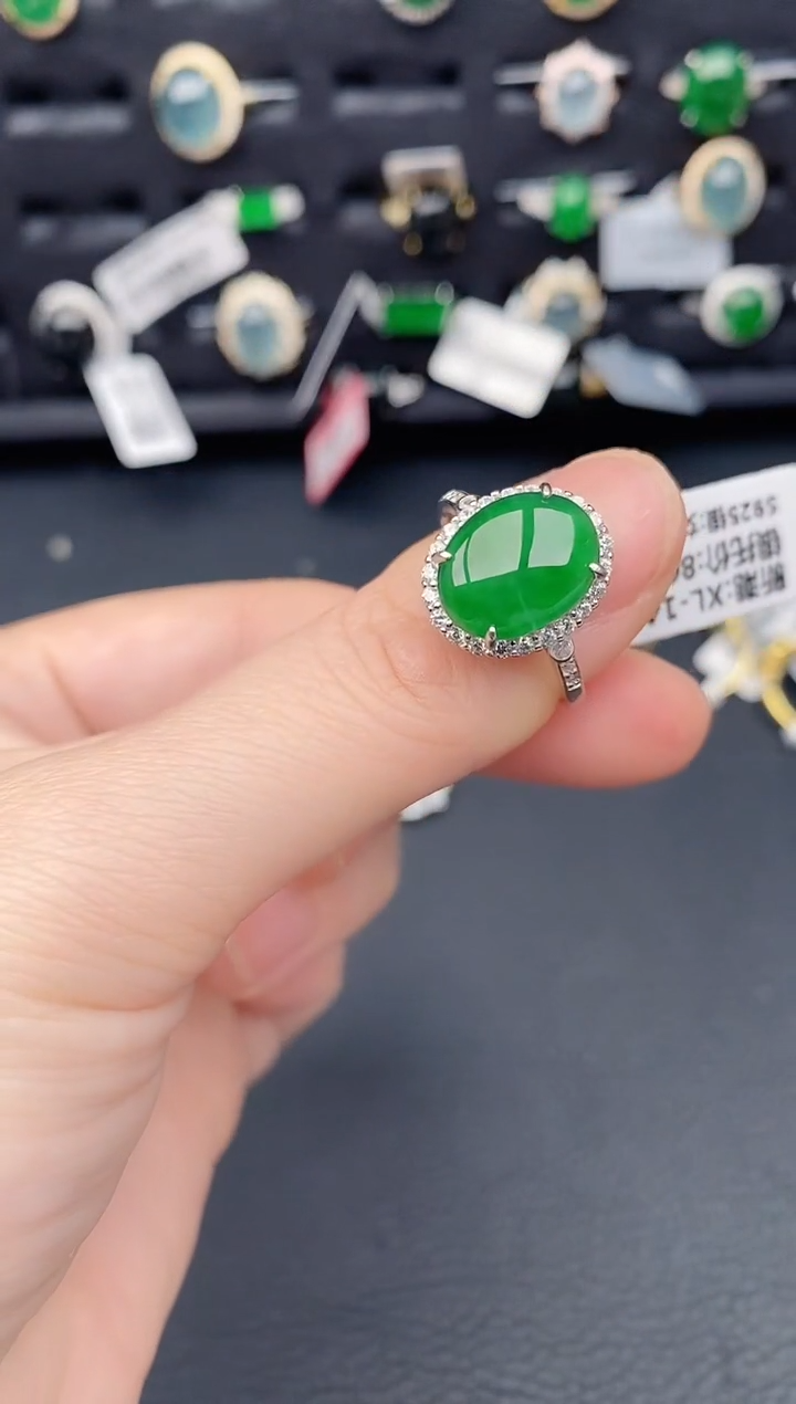 银S925镶嵌戒指翡翠天然a货翡翠356