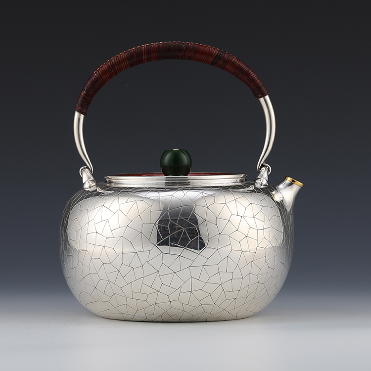 细工坊口打出·龟裂纹·银壶泡茶壶