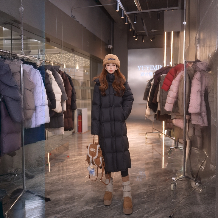 【NianN】冬季新款方格长款白鸭绒羽绒服休闲百搭外套