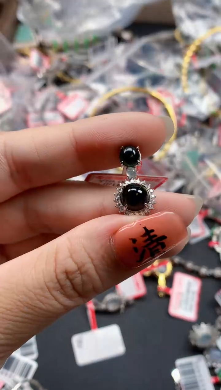 银S925镶嵌戒指翡翠天然A货缅甸翡翠