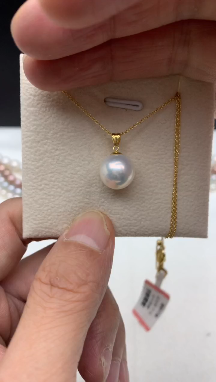 18K金镶嵌ff淡水珍珠白珠吊坠(赠链）d029（11~12mm）