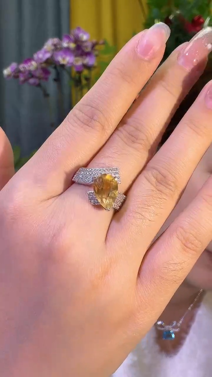 银S925镶嵌戒指黄晶黄水晶戒指