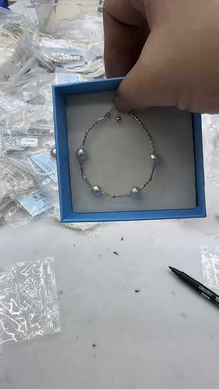 银S925镶嵌手链海水珍珠7-8mm 真多麻-孤品