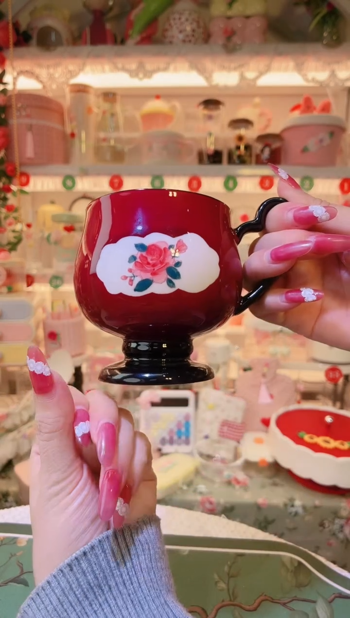 复古高脚杯红色——手工制作品质好！