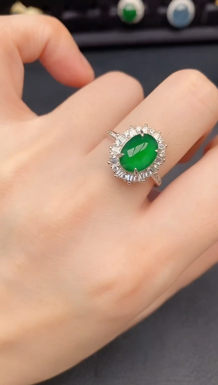 银S925镶嵌戒指翡翠天然a货翡翠179