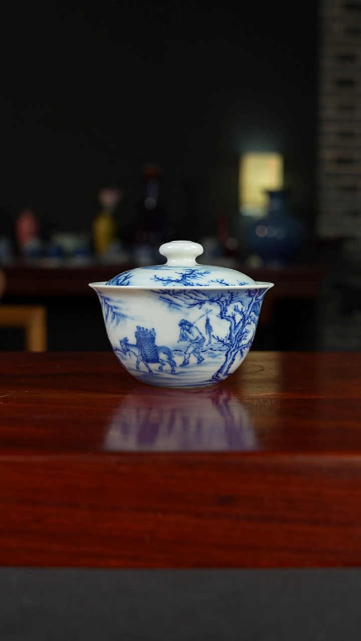 祖传窑真柴窑传承400年晓雪山行二才盖碗