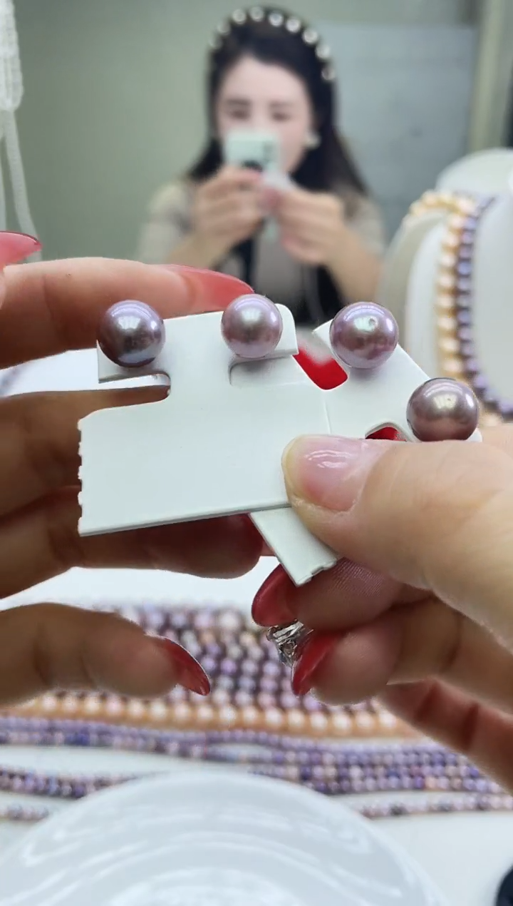 未镶嵌耳饰淡水珍珠紫色系耳饰