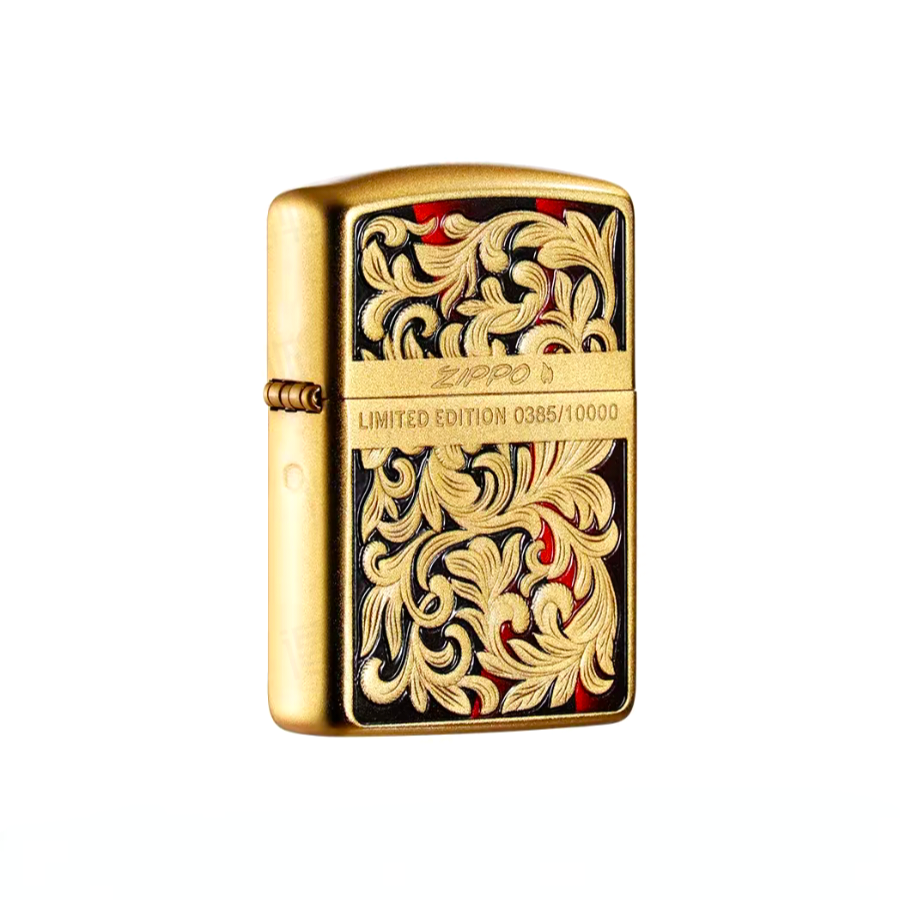 ZIPPO/之宝【填漆唐草】双面立体浮雕 镀金填漆盔甲打火机DYX1H1